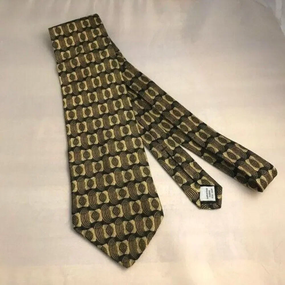 #1206 VTG LOUIS ROTH MEN'S GOLD ON BLACK SILK NECKTIE 58X4